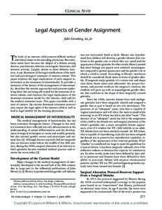 CLINICAL NOTE  Legal Aspects of Gender Assignment Julie Greenberg, BA, JD  T