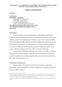 “Citizenship as a Constitutional Concept: Singh v the Commonwealth of Australia and Rasul v Bush, President of the United States”