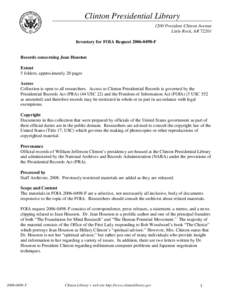 Clinton Presidential Library 1200 President Clinton Avenue Little Rock, AR[removed]Inventory for FOIA Request[removed]F  Records concerning Jean Houston