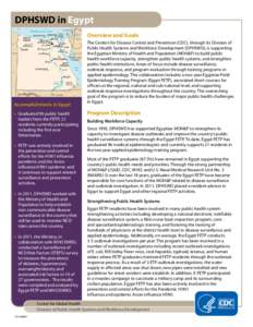 DPHSWD in Egypt Overview and Goals Accomplishments in Egypt •• Graduated 96 public health leaders from the FETP; 21