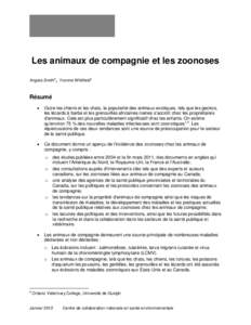 Les animaux de compagnie et les zoonoses Angela Smith , Yvonne Whitfielda  a