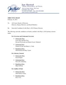 DIRECTIVE[removed]February 18, 2014 To: All County Boards of Elections Directors, Deputy Directors, and Board Members