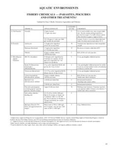 Aquatic Environments, Fishery Chemicals-(Parasites Piscicides and Other Treatments), Aquatic Weed Control, Response of Common Aquatic Weeds to Herbicides, Aquatic Weed Control Use Restrictions, Calculating Pesticide Conc