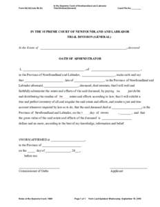 Supreme Court of Newfoundland and Labrador - General Division - Form 56.33C - Oath of Administrator