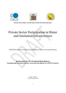 NEPAD-OECD AFRICA INVESTMENT INITIATIVE ROUNDTABLE  Private Sector Participation in Water and Sanitation Infrastructure  OECD Directorate for Financial and Enterprise Affairs, Investment Division