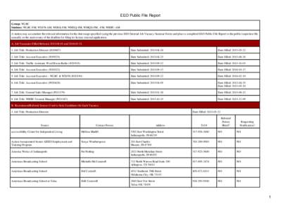 EEO Public File Report Group: WLBC Stations: WLBC-FM, WXFN-AM, WERK-FM, WMXQ-FM, WMQX-FM, -FM, WHBU-AM A station may accumulate the relevant information for the date range specified (using the previous EEO Internal Job V