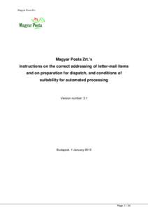 Magyar Posta Zrt.  Magyar Posta Zrt.’s instructions on the correct addressing of letter-mail items and on preparation for dispatch, and conditions of suitability for automated processing