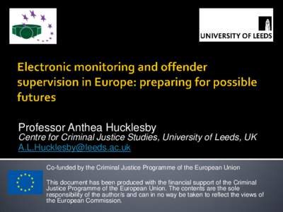 Professor Anthea Hucklesby Centre for Criminal Justice Studies, University of Leeds, UK  Co-funded by the Criminal Justice Programme of the European Union This document has been produced with the