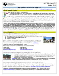 All Things CEH August 2011 BREAKING NEWS AND INFORMATION If you have an item of interest for the CEHKC community, please contact Kristine Gullin at   LOCAL NEWS & ACTION