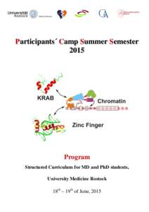 Participants´Camp Summer Semester 2015 Program Structured Curriculum for MD and PhD students, University Medicine Rostock