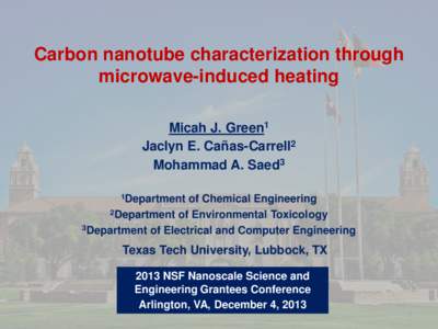 Carbon nanotube characterization through microwave-induced heating Micah J. Green1 Jaclyn E. Cañas-Carrell2 Mohammad A. Saed3 1Department