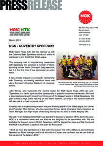 PRESSRELEASE NGK Spark Plugs (UK) Limited Maylands Avenue Hemel Hempstead Herts HP2 4SD