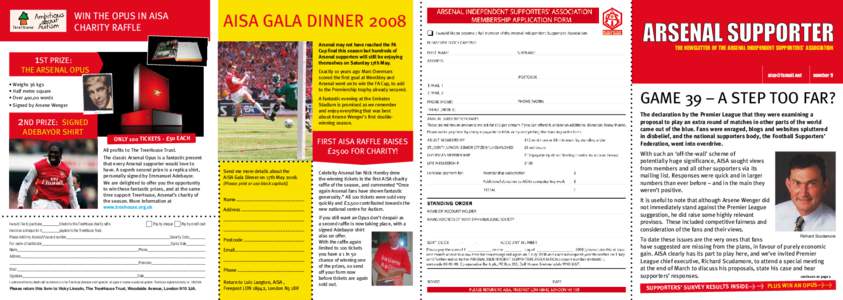 AISA GALA DINNERWIN THE OPUS IN AISA CHARITY RAFFLE  Arsenal may not have reached the FA