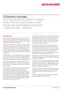 Collateral damage: How government plans to water down UK anti-tax haven rules could cost developing countries – and the UK – billions. Introduction