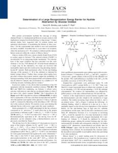 Published on WebDetermination of a Large Reorganization Energy Barrier for Hydride Abstraction by Glucose Oxidase David W. Brinkley and Justine P. Roth* Department of Chemistry, The Johns Hopkins UniVersity,