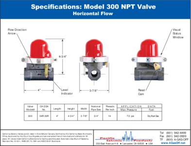 Specifications: Model 300 NPT Valve Horizontal Flow Flow Direction Arrow