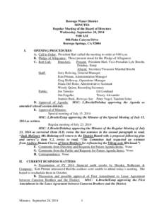 Borrego Water District MINUTES Regular Meeting of the Board of Directors Wednesday, September 24, 2014 9:00 AM 806 Palm Canyon Drive