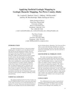 235  Applying Surficial Geologic Mapping to Geologic Hazards Mapping, Nez Perce County, Idaho By Loudon R. Stanford,1 Kurt L. Othberg,1 Bill Reynolds,2 and Roy M. Breckenridge1 Idaho Geological Survey