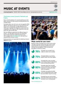 Updated December[removed]MUSIC AT EVENTS Licensing Enquiries[removed]removed] www.apraamcos.com.au 		  Application Form