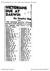 The Argus (Melbourne, Vic. : ), Friday 21 September 1945, page 6  DUE AT Oiî Hospital