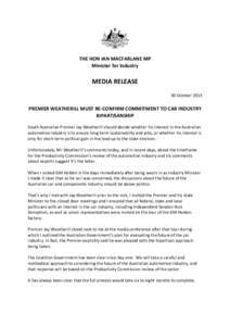 THE HON IAN MACFARLANE MP Minister for Industry MEDIA RELEASE 30 October 2013