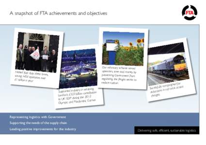 A snapshot of FTA achievements and objectives  Our voluntary scheme saved operators time and money by preventing Government from regulating the freight sector to