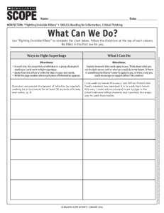 Name: ________________________________________________________ Date: ______________ NONFICTION: “Fighting Invisible Killers”• SKILLS: Reading for Information, Critical Thinking What Can We Do?  Ways to Fight Superb