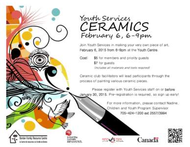 Youth Services  CERAMICS February 6, 6-9pm