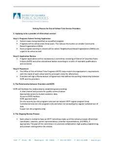 Vetting Process for Out‐of‐School Time Service Providers 1. Applying to be a provider of afterschool services Step 1: Programs Submit Vetting Application Vetted means being identified as a qualified program. Programs