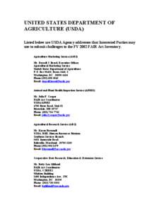 USDA FY 2002 FAIR Act Inventory - Agency Contact Addresses
