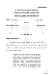 REPORTABLE IN THE SUPREME COURT OF INDIA CRIMINAL APPELLATE JURISDICTION CRIMINAL APPEAL NO.1406 OF 2012 Kishore Samrite