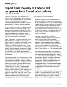 Report finds majority of Fortune 100 companies have forced labor policies