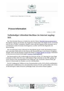 Presse-Information : Anklam, Vollständiger Lilienthal­Nachlass im Internet zugäng­