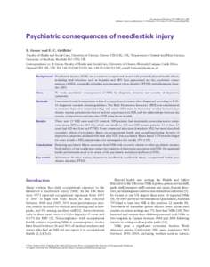 Occupational Medicine 2013;63:183–188 Advance Access publication 21 February 2013 doi:occmed/kqt006 Psychiatric consequences of needlestick injury B. Green1 and E. C. Griffiths2 Faculty of Health and Social 