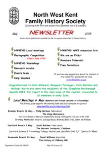 North West Kent Family History Society (Covering N W Kent and ancient Kent parishes now S E London) May
