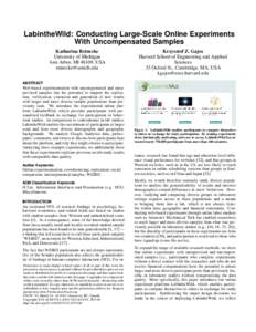 LabintheWild: Conducting Large-Scale Online Experiments With Uncompensated Samples Katharina Reinecke University of Michigan Ann Arbor, MI 48109, USA [removed]