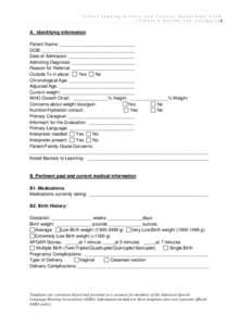 Infant Feeding History and Clinical Assessment Form