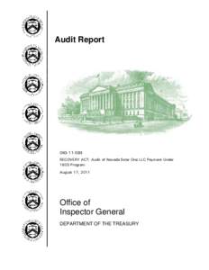 Audit Report    OIG[removed]RECOVERY ACT: Audit of Nevada Solar One LLC Payment Under