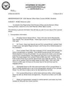 DEPARTMENT OF THE ARMY UNITED STATES ARMY ENGINEER SCHOOL US ARMY MANEUVER SUPPORT CENTER OF EXCELLENCE DIRECTORATE OF TRAINING AND LEADER DEVELOPMENTMSCOE LOOP, SUITE 336 FORT LEONARD WOOD, MISSOURI