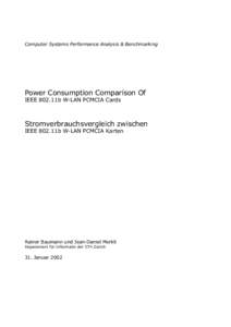 Computer Systems Performance Analysis & Benchmarking  Power Consumption Comparison Of IEEE 802.11b W-LAN PCMCIA Cards  Stromverbrauchsvergleich zwischen