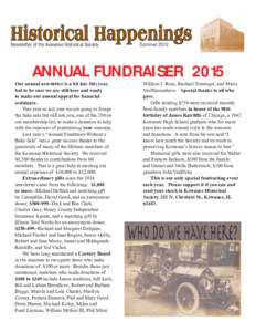 Historical Happenings Newsletter of the Kewanee Historical Society SummerANNUAL FUNDRAISER 2015