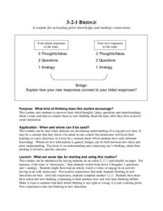 3-2-1 BRIDGE A routine for activating prior knowledge and making connections Your initial responses to the topic