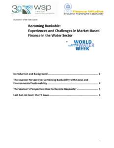 Outcomes of the Side Event:  Becoming Bankable: Experiences and Challenges in Market-Based Finance in the Water Sector at
