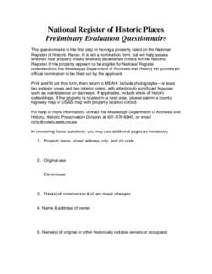 Preliminary Evaluation Questionnaire