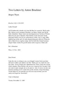 Two Letters by Anton Bruckner