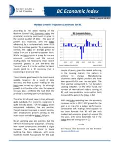 Volume 11, Issue 2, July[removed]Modest Growth Trajectory Continues for BC According to the latest reading of the Business Council’s BC Economic Index, the provincial economy continued to grow in