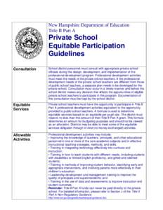 New Hampshire Department of Education Title II Part A Private School Equitable Participation Guidelines