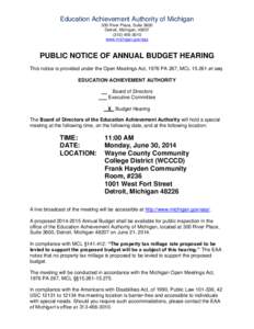Education Achievement Authority of Michigan 300 River Place, Suite 3600 Detroit, Michigan, [removed]3010 www.michigan.gov/eas