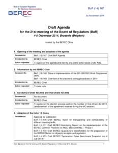 Draft Agenda for the 21st meeting of the Board of Regulators in Brussels (Belgium)