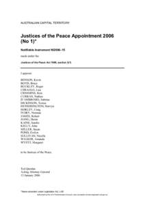 AUSTRALIAN CAPITAL TERRITORY  Justices of the Peace Appointment[removed]No 1)* Notifiable Instrument NI2006–15 made under the